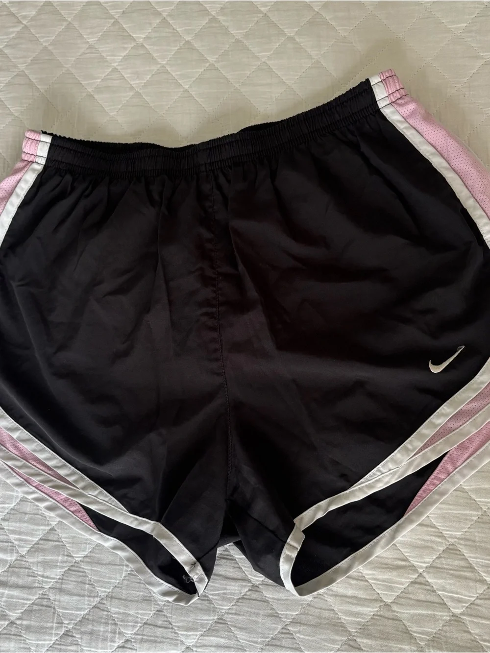 Nike Women’s Black Athletic Shorts with Pink and White Trim